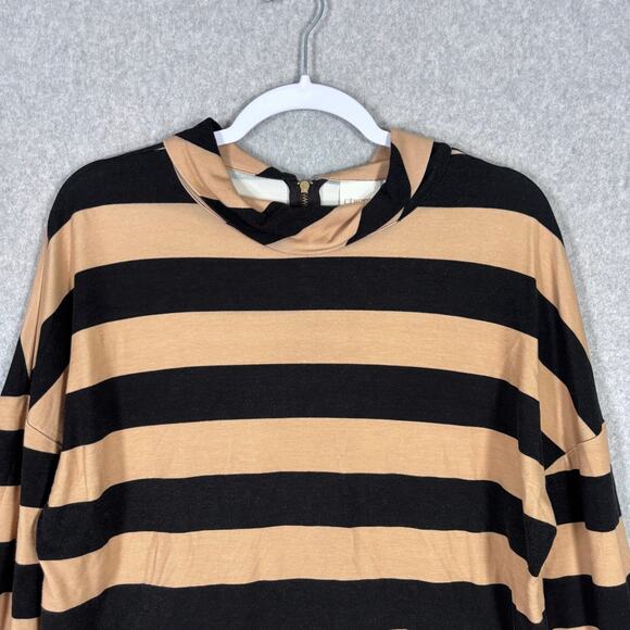 Chicos Top Large Black Tan Gold Zipper Stretch Soft Neutral Maximalist Career - Picture 2 of 11